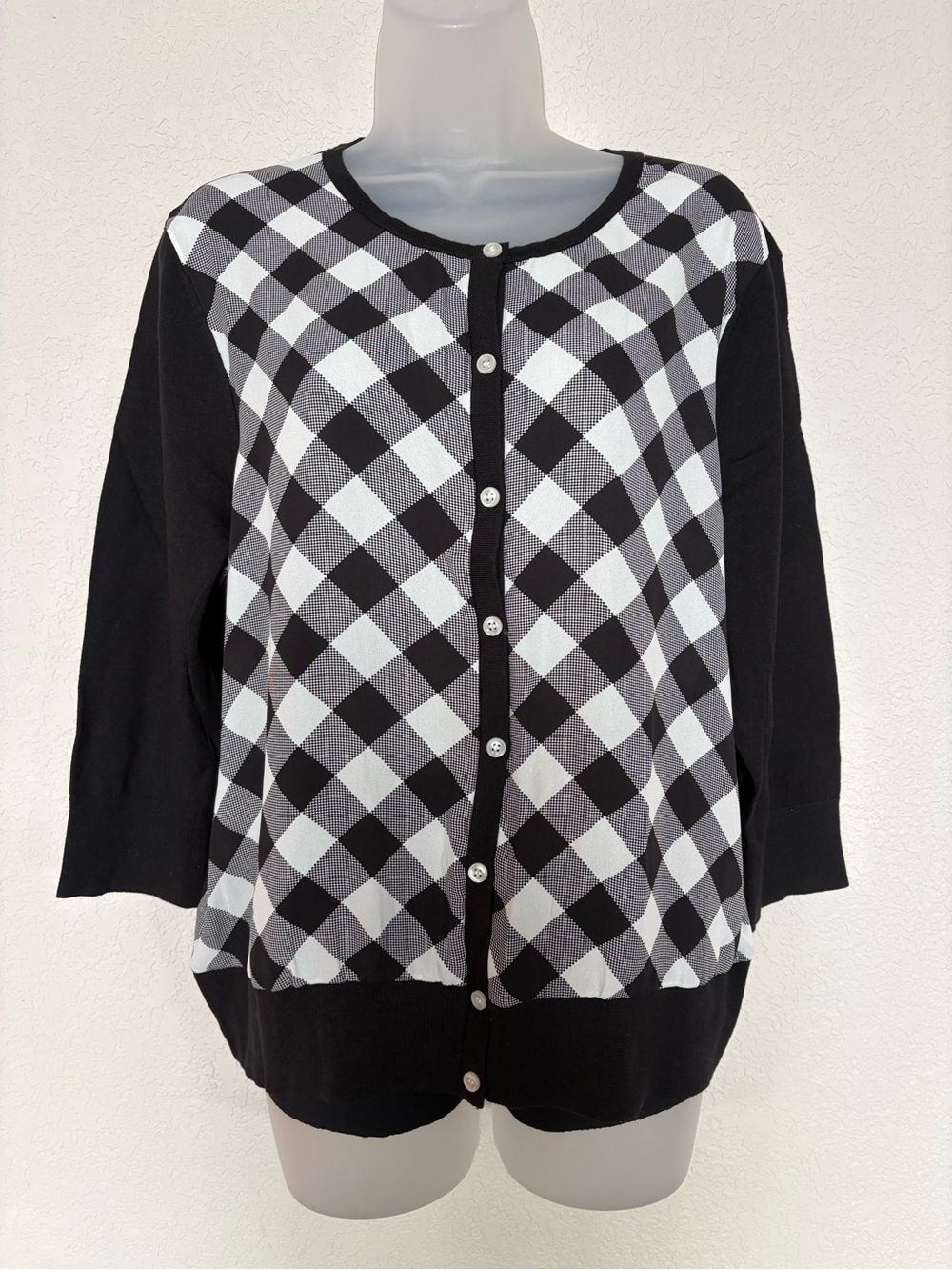 Ann Taylor Black and White Check Button-Front Top